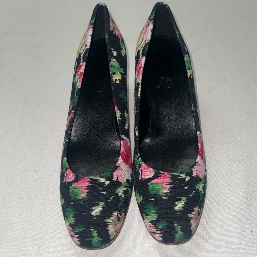 Sesto Meucci Floral Canvas Block Heel Pumps Size 8.5N Made in Italy
